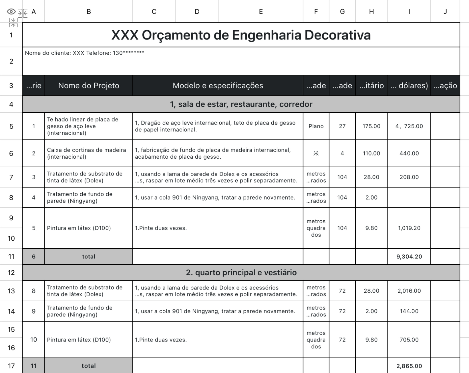 Orçamento de Engenharia Decorativa